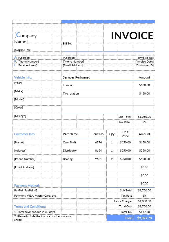Auto Repair Estimate Invoice Template PSD template